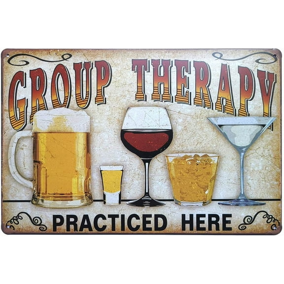 Retro Vintage Metal Tin Sign Wall Plaque Poster Cafe Bar Pub Beer Club Wall Home Decor Group Therapy Practiced Here Inches