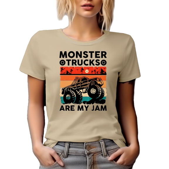 Retro Vintage Monster Truck, Car Enthusiast or Lover Themed, Tan T-Shirt, 2XL