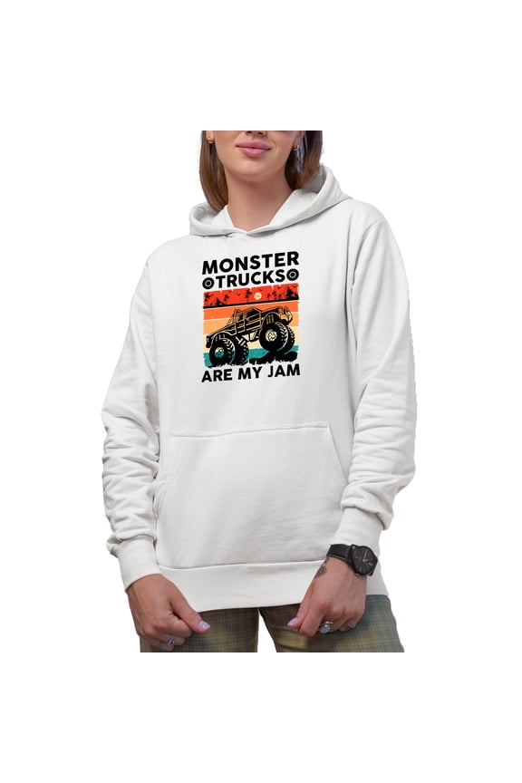 Retro Vintage Monster Truck, Car Enthusiast or Lover Themed, White Hooded Sweatshirt or Hoodie, 3XL