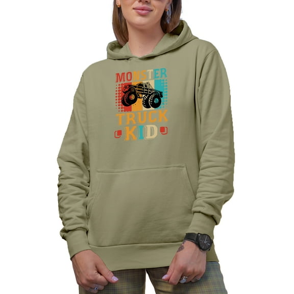 Retro Vintage Monster Truck, Car Lover or Enthusiast Kid Themed, Sand Hooded Sweatshirt or Hoodie, Small