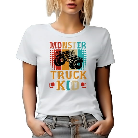 Retro Vintage Monster Truck, Car Lover or Enthusiast Kid Themed, White T-Shirt, 3XL
