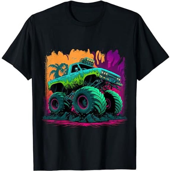 Retro Vintage Monster Truck Retro Sunset Monster Truck Boys T-Shirt
