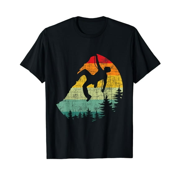 Retro Vintage Mountain Climber - Rock Climbing Bouldering Black T-Shirt Crew Neck Tee