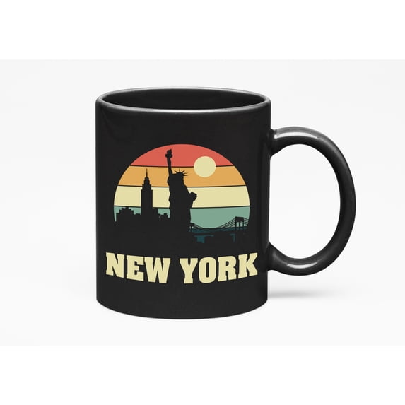 Retro Vintage New York City Skyline Print Cup or Souvenir, Black 11oz Ceramic Mug