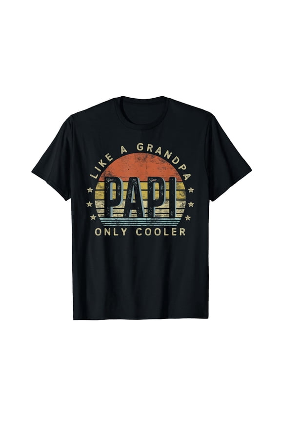 Retro Vintage Papi Like A Grandpa Only Cooler Men's Graphic T-Shirt Funny Father's Day Gift Tee Distressed Sunset Design
