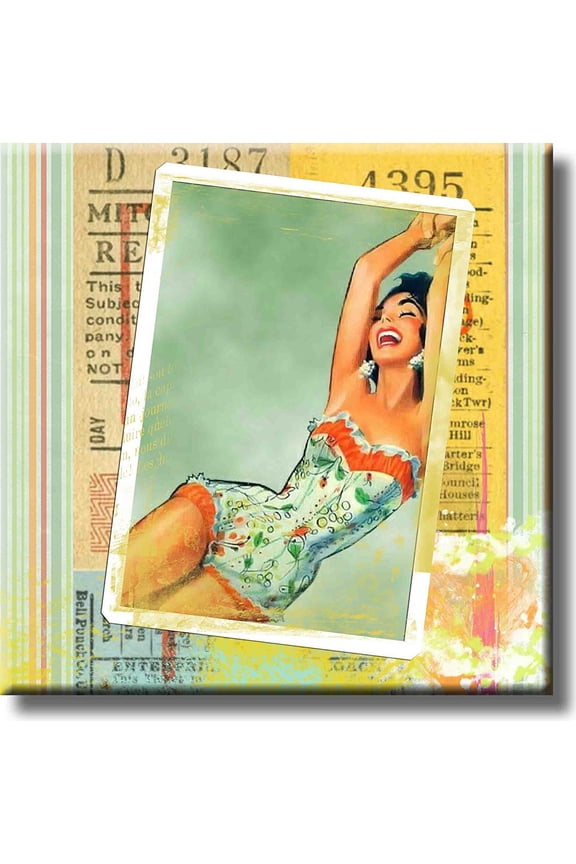 Retro Vintage Pin Up Woman Picture on Stretched Canvas, Wall Art Dcor, Ready to Hang