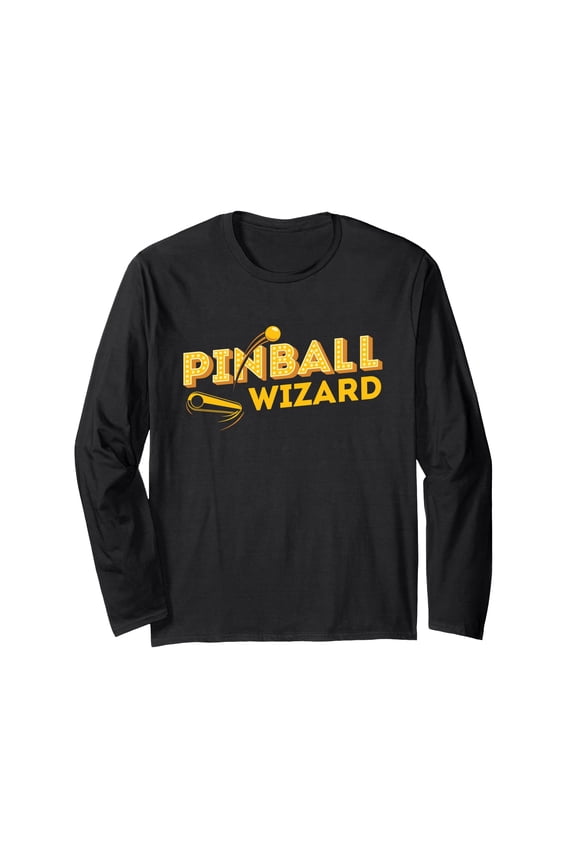 Retro Vintage Pinball Wizard Graphic Long Sleeve T-Shirt for Arcade Game Enthusiasts