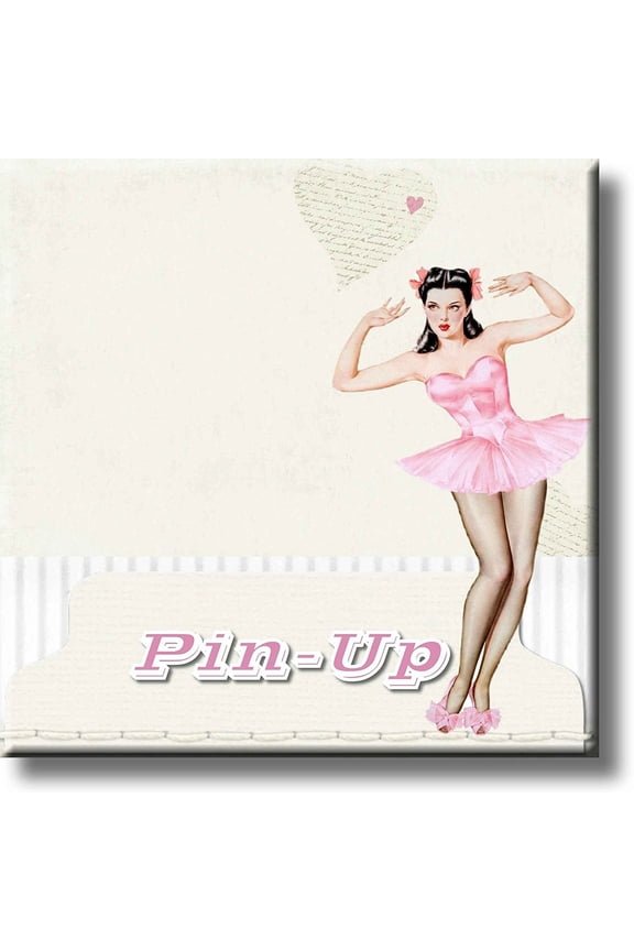 Retro Vintage Pink Pin Up Girl Picture on Stretched Canvas, Wall Art Dcor, Ready to Hang