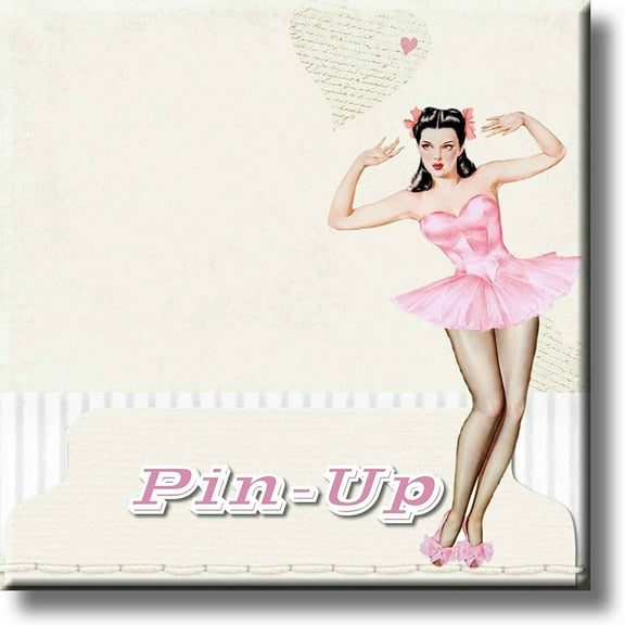 Retro Vintage Pink Pin Up Girl Picture on Stretched Canvas, Wall Art Dcor, Ready to Hang