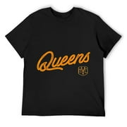 Retro Vintage Queens NY Designer Mens Youth T-Shirt Black