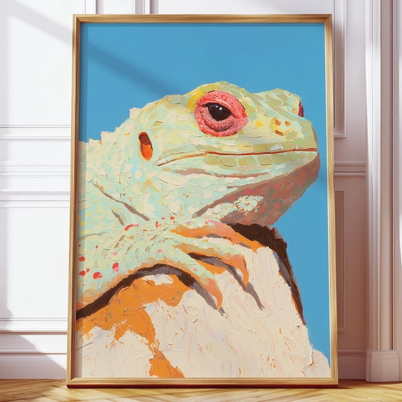 Retro Vintage Reptile Lizard Modern Expressionist Art, Stretched Canvas 8x10in