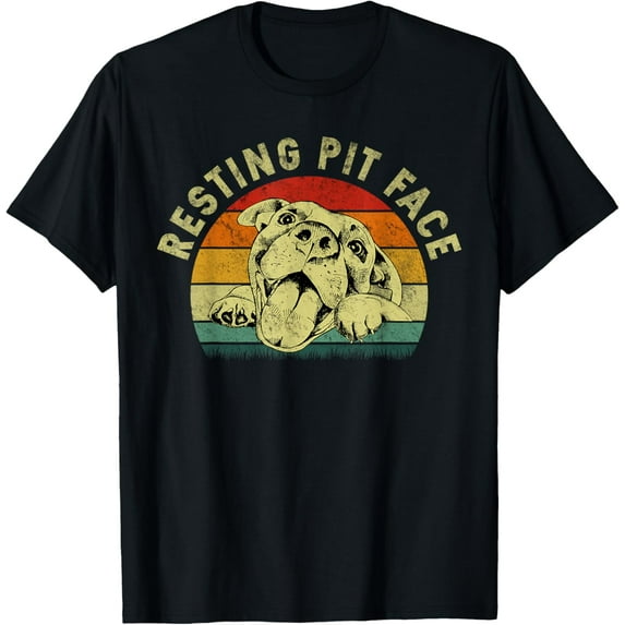 Retro Vintage Resting Pit Face Pitbull Funny Dog Lovers Gift T-ShirtMen and women, Black T-shirt, size: Extra large S-4XL