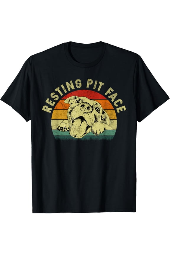Retro Vintage Resting Pit Face Pitbull Funny Dog Lovers Gift T-ShirtMen and women, Black T-shirt, size: Extra large S-4XL