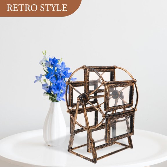 Retro Vintage Rotating 12 Photos Ferris Wheel Picture Frame, 4'' Photo Carousel Shows for DIY Spinning Valentine Home Windmill Family Dcor Christmas Birthday$$