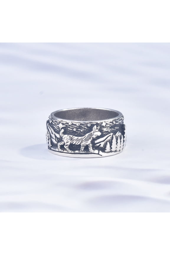 Retro Vintage S925 Sterling Silver Bands Ring for Women Men,Engraved Forest Mountain Flower Leaf Zebra Tiger Cat Rings,Realistic Relief Design,All Lifelike