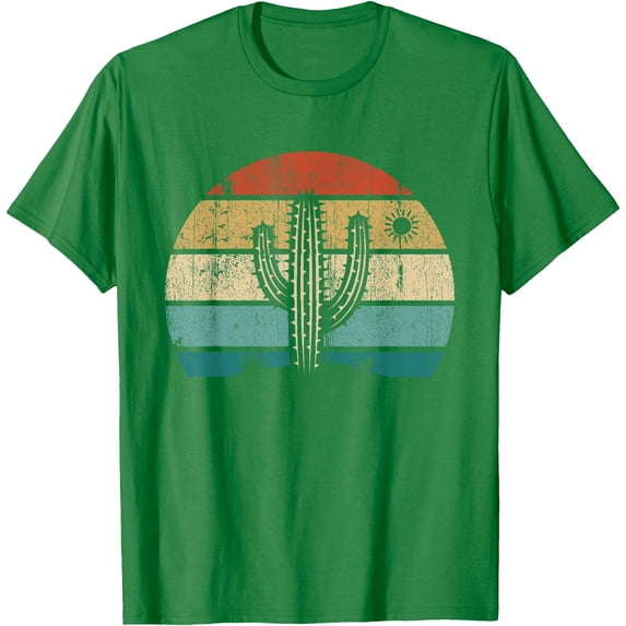 Retro Vintage Saguaro Cactus Sunset Opuntia Cactaceae Unisex T-Shirt for Men Women Kids Toddler,Irish Green Color,Size 4XL