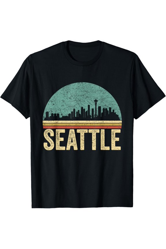 Retro Vintage Seattle Outfit Skyline Souvenir Seattle T-Shirt