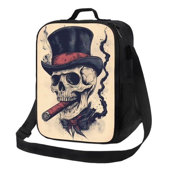 Retro Vintage Skull Lunch Bag Reusable Lunch Box Insulated Tote Bag with Adjustable Shoulder Strap