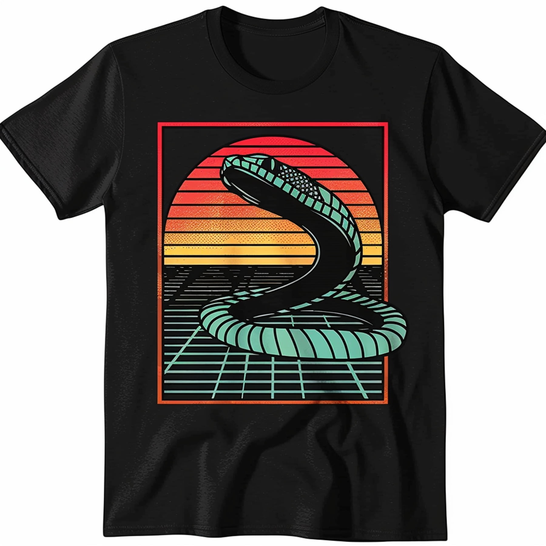 Retro Vintage Snake Graphic Black T Shirt Sunset Vector Art Gilleard ...