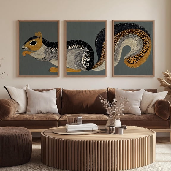 Retro Vintage Squirrel, Wall Art, Print Set 3 Unframed Paper Print 20x30