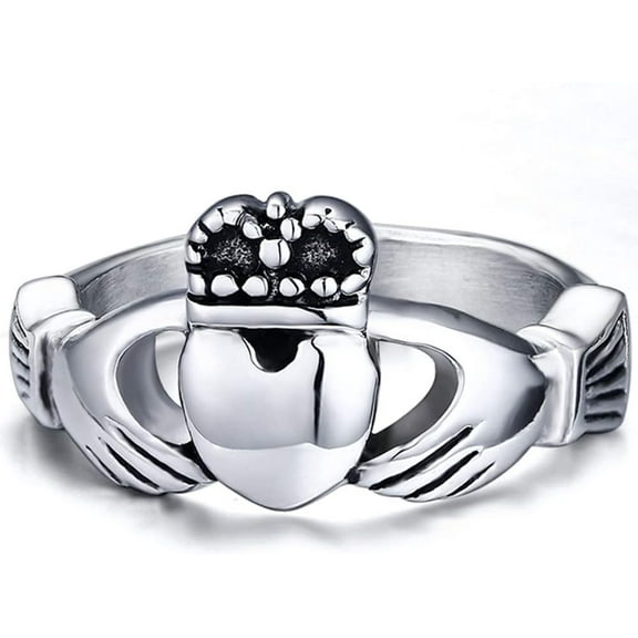 Retro Vintage Stainless Steel Claddagh Celtic Irish Heart Promise Anniversary Ring
