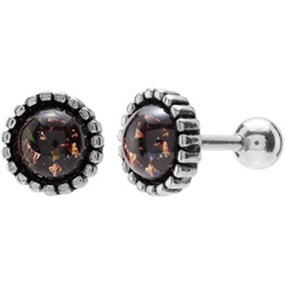 Retro Vintage Stainless Steel Created Fire Opal Style Round Shape Stud Earrings