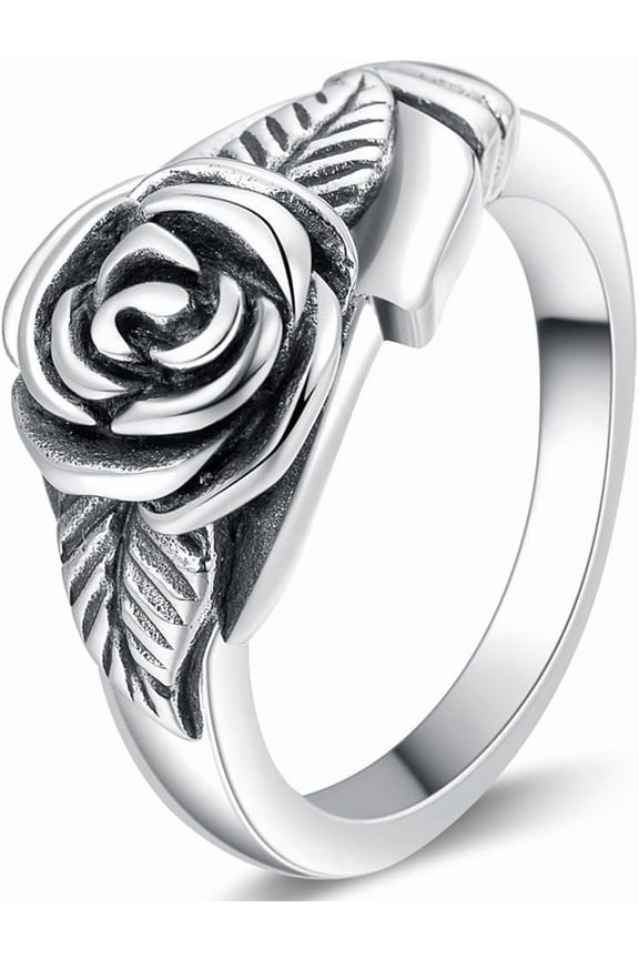 Retro Vintage Stainless Steel Flower Rose Promise Statement Cocktail Party Ring
