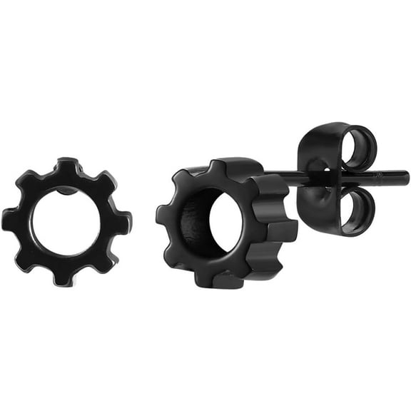 Retro Vintage Stainless Steel Gear Style Cocktail Party Biker Stud Earrings