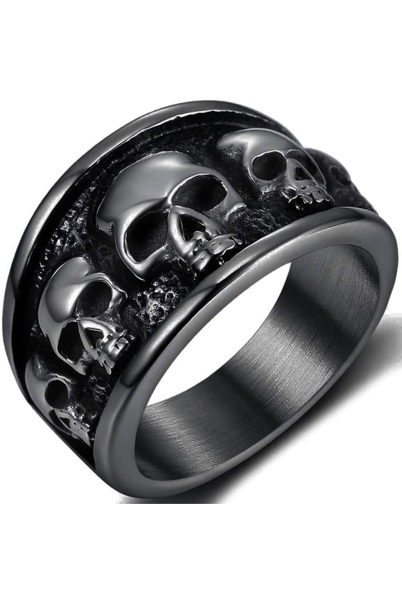 Retro Vintage Stainless Steel Gothic Death Skull Skeleton Cocktail Party Biker Statement Halloween Ring