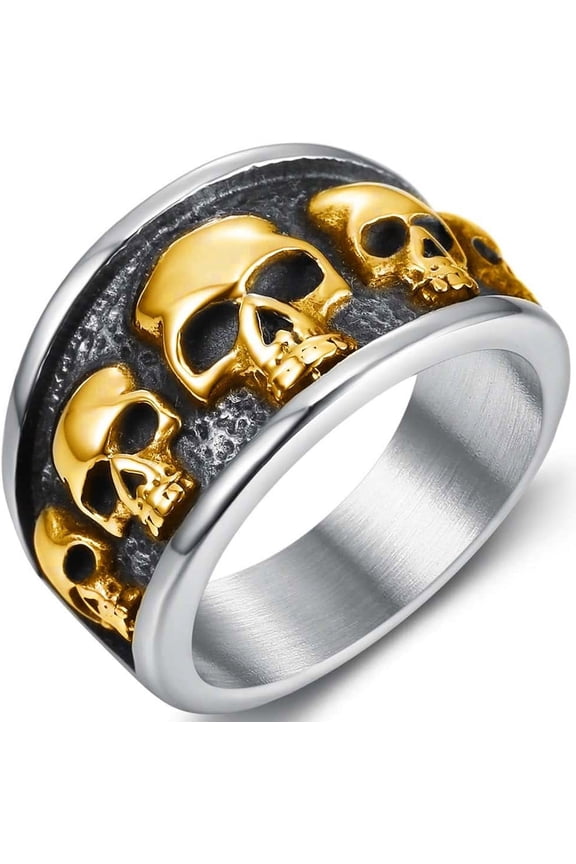 Retro Vintage Stainless Steel Gothic Death Skull Skeleton Cocktail Party Biker Statement Halloween Ring