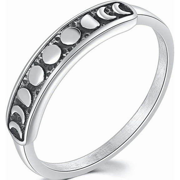 Retro Vintage Stainless Steel Moon Phase Shape Crescent Stacking Wedding Band Promise Ring