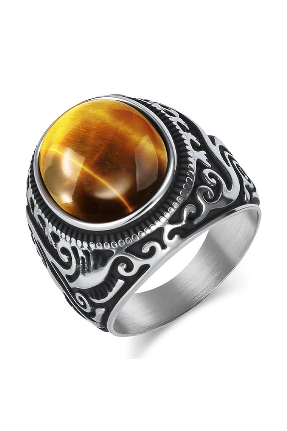 Retro Vintage Stone Rings for Men Women Turquoise Rings Stainless Steel Signet Biker Band