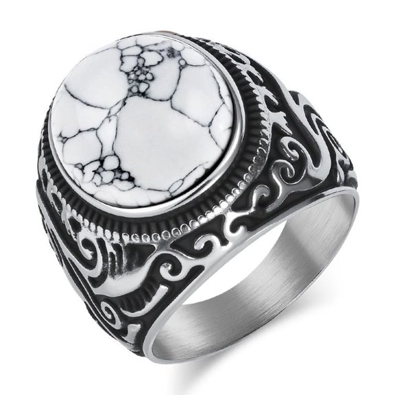 Retro Vintage Stone Rings for Men Women Turquoise Rings Stainless Steel Signet Biker Band
