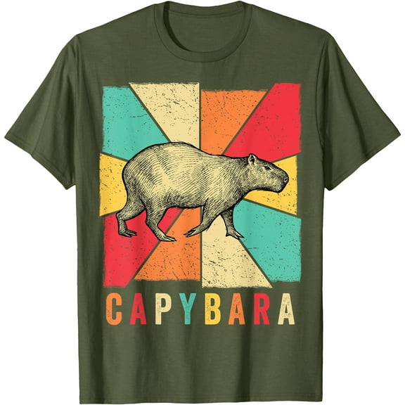 Retro Vintage Style Capybara Unisex T-Shirt for Men Women Kids Toddler,Military Green Color,Size M