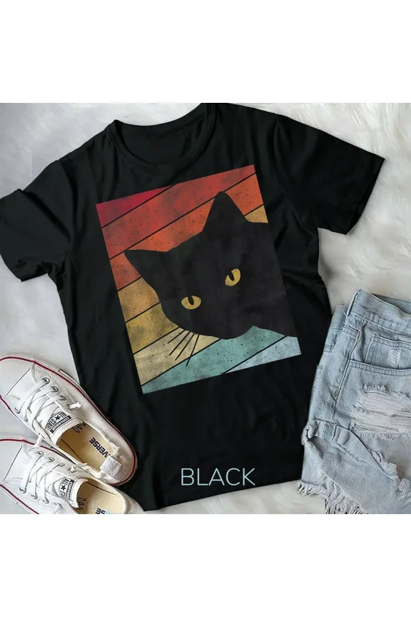 Retro Vintage Style Cat Portrait Graphic for Discerning Feline Lovers New Unisex T-Shirt