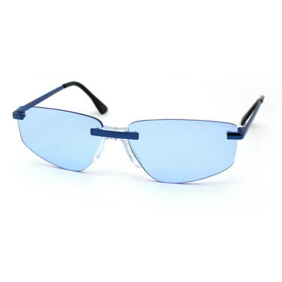 Retro Vintage Style Hipster Rimless Rectangular Sunglasses Blue Clear Blue