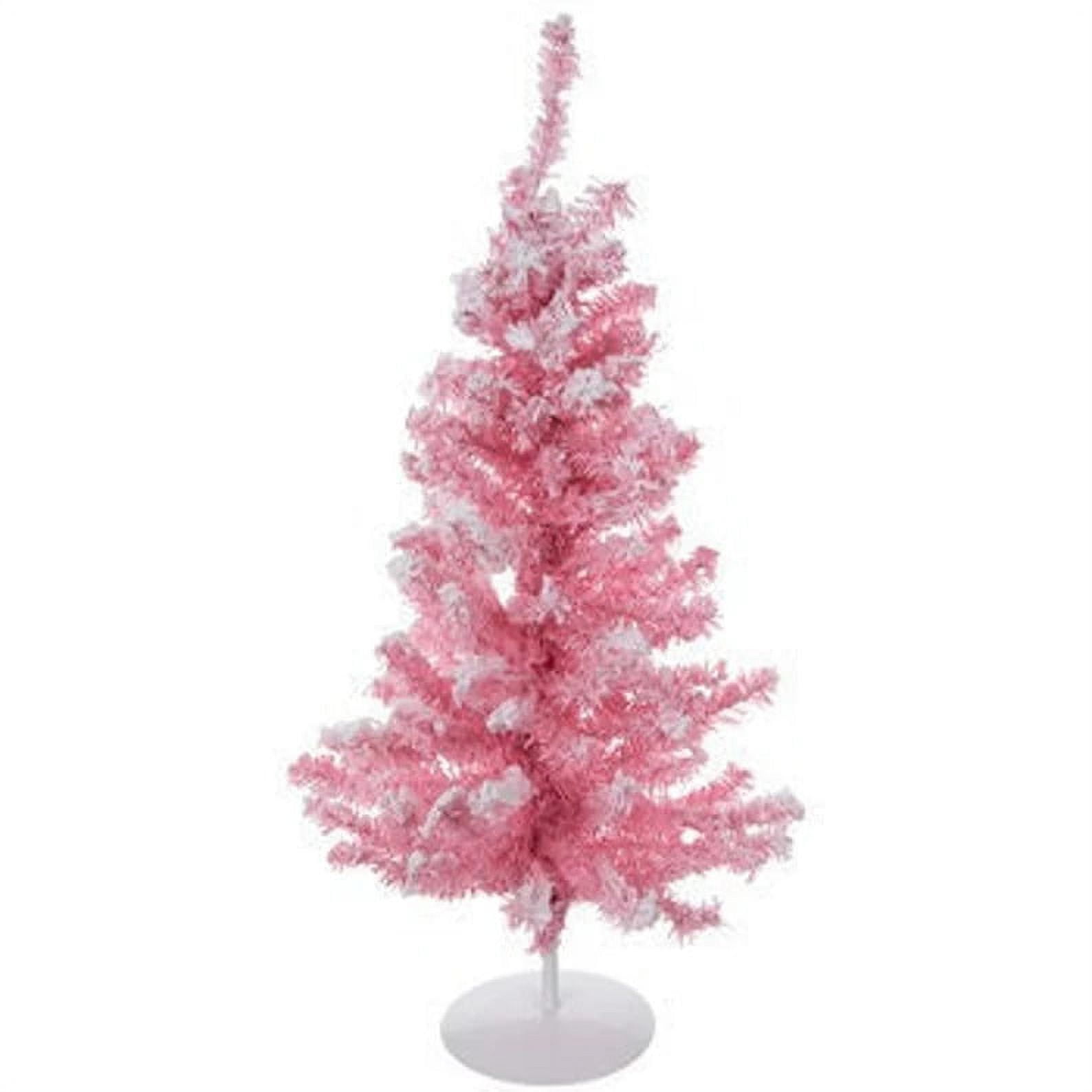 Retro Vintage Style Small Mini 18" Tall Pink Flocked Christmas Tree