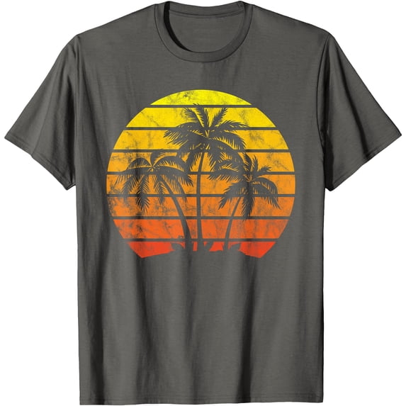 Retro Vintage Sunset Coco Palm Tree Tropical Beach Unisex T-Shirt for Men Women Kids Toddler,Charcoal Color,Size YXS