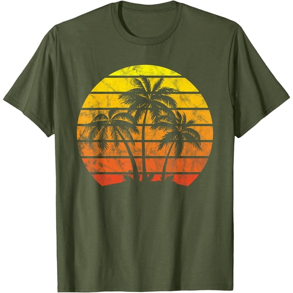 Retro Vintage Sunset Coco Palm Tree Tropical Beach Unisex T-Shirt for Men Women Kids Toddler