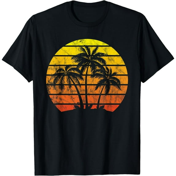 Retro Vintage Sunset Coco Palm Tree Tropical Beach Unisex T-Shirt for Men Women Kids Toddler