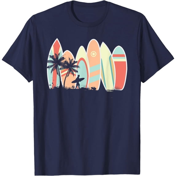 Retro Vintage Surfboard Surfing Surfboarder Wave Surfer Unisex T-Shirt for Men Women Kids Toddler,Navy Color,Size 2T