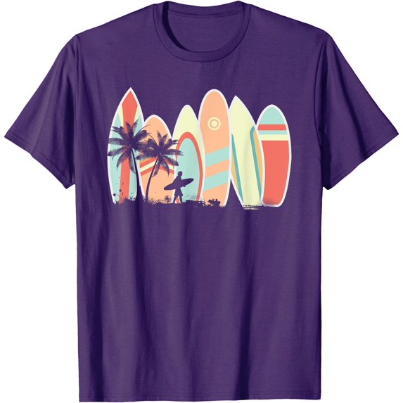 Retro Vintage Surfboard Surfing Surfboarder Wave Surfer Unisex T-Shirt for Men Women Kids Toddler,Purple Color,Size YS