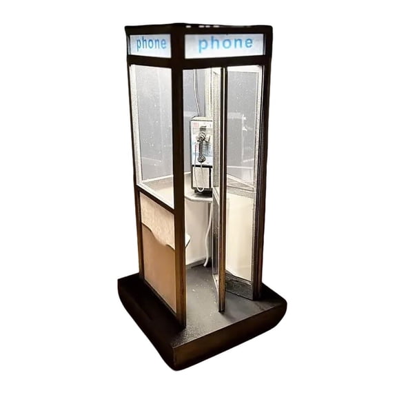 Retro Vintage Tall Phonebooth Lamp - Classic Telephone Booth Table Lamp with Warm LED Light,Decorative Night Light for Bedroom,Unique Nostalgic Home Decor Gift