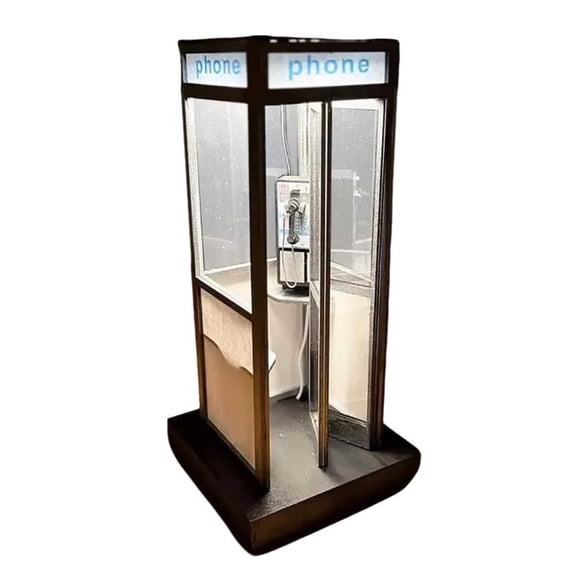 Retro Vintage Tall Phonebooth Lamp, Classic Telephone Booth Table Lamp with Warm LED Light, Phone Box Decorative Night Light for Bedroom, Office, Unique Retro Home Decor Gift