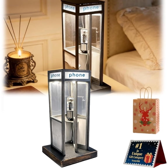 Retro Vintage Tall Phonebooth Lamp, Retro Phone Booth Table Lamp, Classic Telephone Booth Table Lamp with Warm LED Light for Bedroom Students Dormitory Illumination Home Bar Decoration (1PCS)
