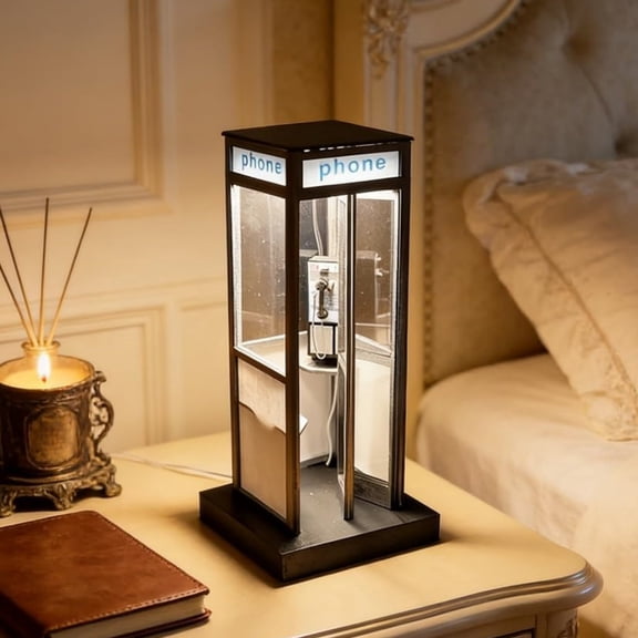 Retro Vintage Tall Phonebooth Lamp, Vintage Telephone Booth Table Lamp with LED Light, Phone Box Decorative Night Light for Bedroom, Office, Unique Retro Home Decor Gift