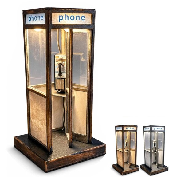 Retro Vintage Tall Phonebooth Lamp, Vintage Telephone Booth Table Lamp with LED Light, Phone Box Decorative Night Light for Bedroom, Office, Unique Retro Home Decor Gift
