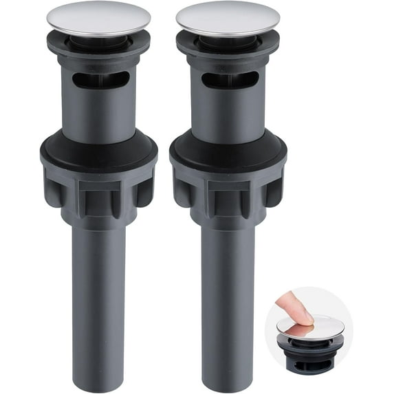 2Pack Pop Up Sink Drain with Overflow, Bathroom Sink Stopper for Vessel Sink, Push and Seal Vessel Sink Drainer Stopper, Anti-Clogging Strainer, Gold