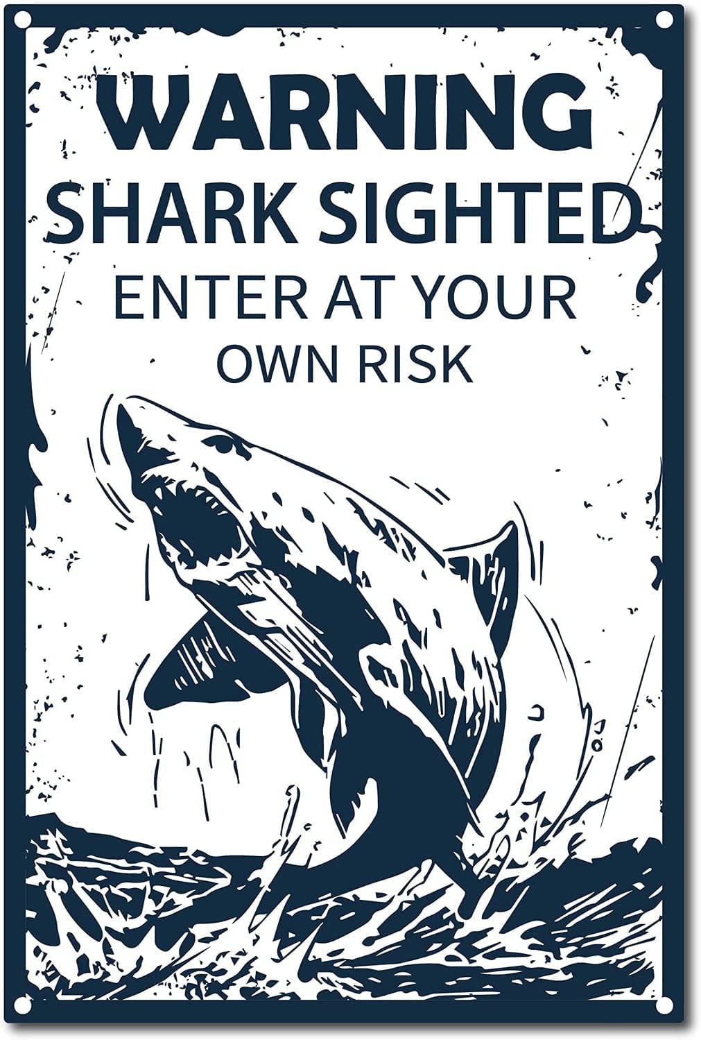 Retro Vintage Tin Warning Sign Shark Sighted Enter At Your Own Risk