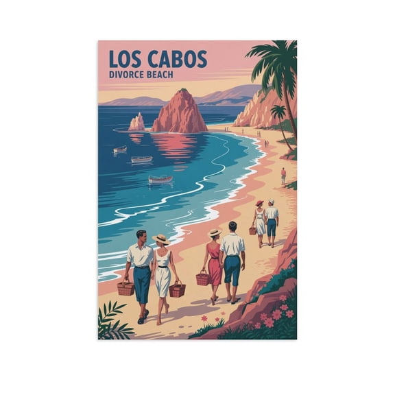 Retro Vintage Travel Poster Wall Art Divorce Beach Los Cabos Mexico Sunrise Scenic Ocean Pacific Coastal Landscape Canvas Poster